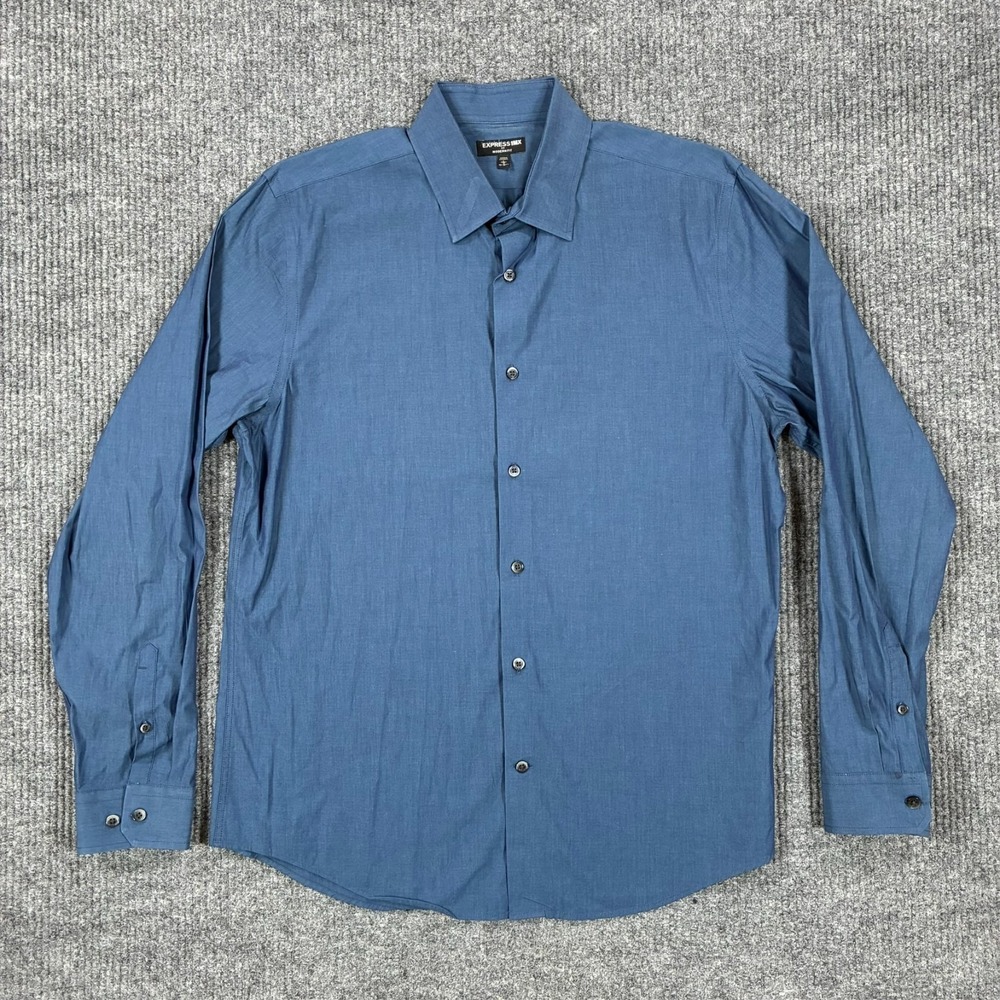 Express 1MX Modern Fit Dress Shirt Mens L 16-16.5 Blue Long Sleeve Button Up